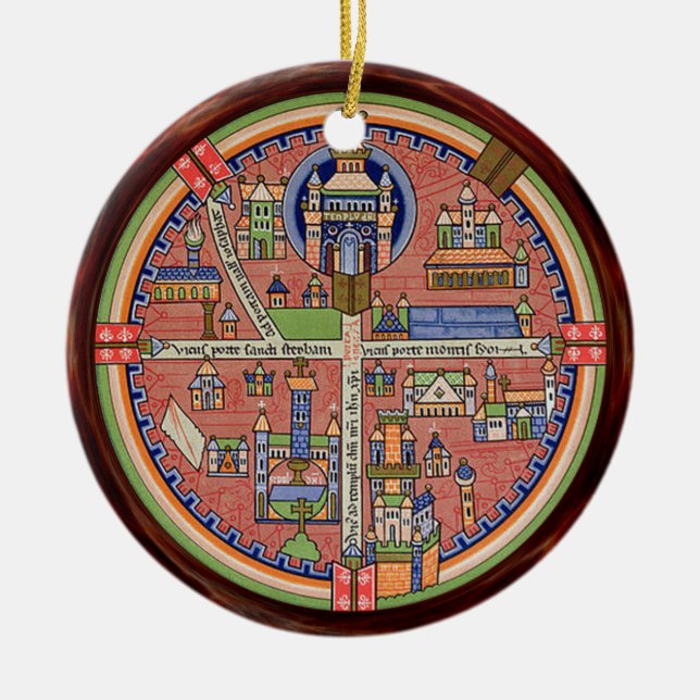 Ornamento De Cerâmica Mapa de Jerusalém (Frente)
