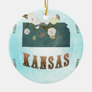 Ornamento De Cerâmica Mapa de Kansas com pássaros bonitos