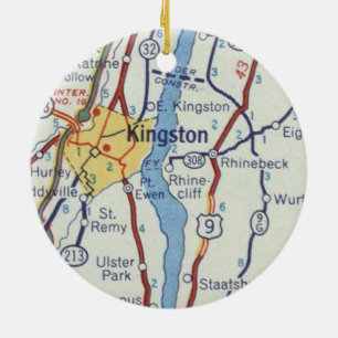 Ornamento De Cerâmica Mapa de Kingston NY Vintage