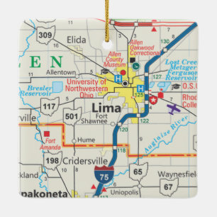 Ornamento De Cerâmica Mapa de Lima Ohio