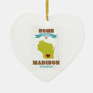 Ornamento De Cerâmica Mapa de Madison, Wisconsin - Home é onde o coraç