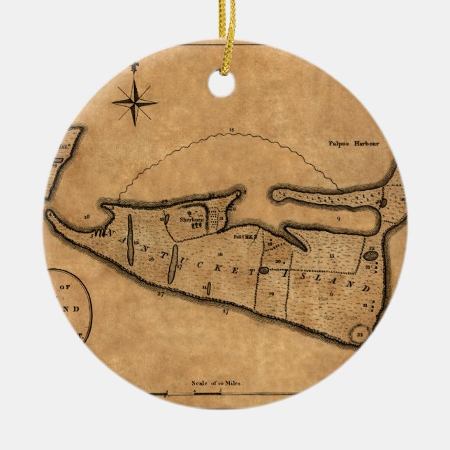Ornamento De Cerâmica Mapa de Nantucket 1782 (Frente)