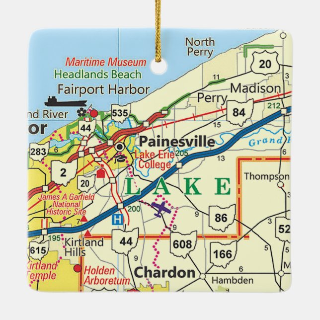 Ornamento De Cerâmica Mapa de Ohio para Painesville (Verso)