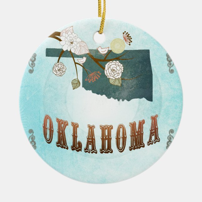 Ornamento De Cerâmica Mapa de Oklahoma com pássaros bonitos (Frente)