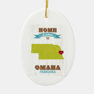 Ornamento De Cerâmica Mapa de Omaha, Nebraska - Home é onde o coração