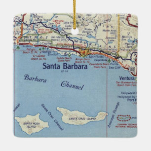 Ornamento De Cerâmica Mapa de Papais noeis Barbara CA Vintage