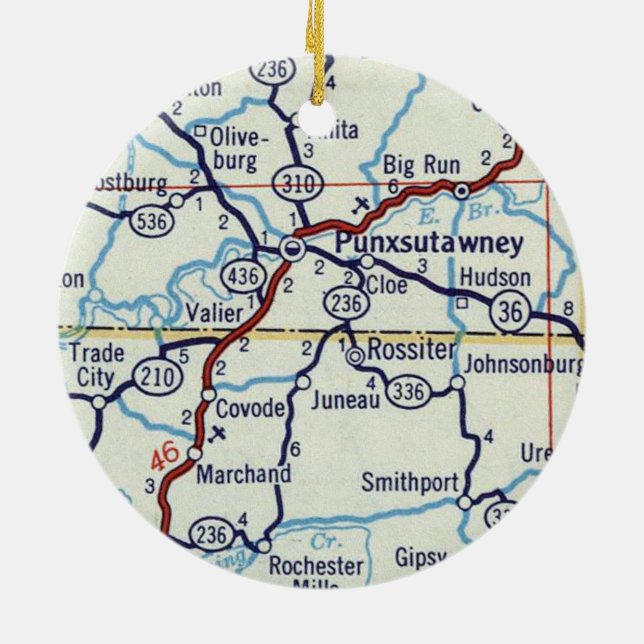 Ornamento De Cerâmica Mapa de Punxsutawney (Traseira)