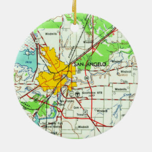 Ornamento De Cerâmica Mapa de San Angelo Vintage