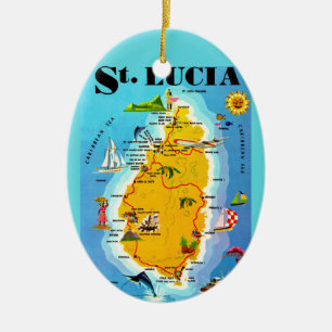 Ornamento De Cerâmica Mapa de Santa Lúcia Postcard Adorno