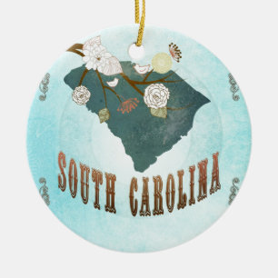Ornamento De Cerâmica Mapa de South Carolina com pássaros bonitos