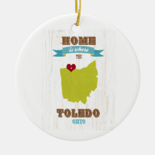 Ornamento De Cerâmica Mapa de Toledo, Ohio - Home é onde o coração es