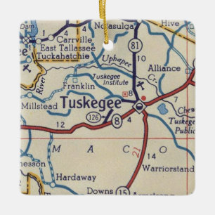 Ornamento De Cerâmica Mapa de Tuskegee AL Vintage