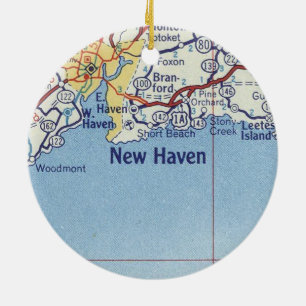Ornamento De Cerâmica Mapa de Vintage CT de New Haven