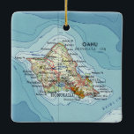 Ornamento De Cerâmica Mapa de Vintage da Ilha de Oahu<br><div class="desc">Enfeites de natal de Oahu Hawaii feito com mapa de safra.</div>