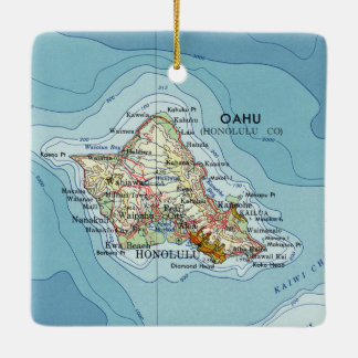 Ornamento De Cerâmica Mapa de Vintage da Ilha de Oahu