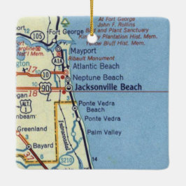 Ornamento De Cerâmica Mapa de Vintage da Jacksonville Beach