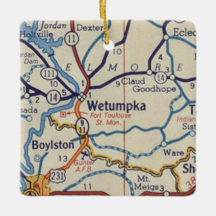 Ornamento De Cerâmica Mapa de Vintage de Wetumpka AL