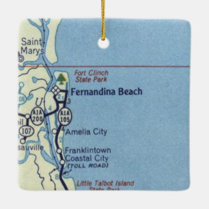 Ornamento De Cerâmica Mapa de Vintage do FL Beach Fernandina