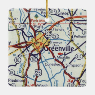Ornamento De Cerâmica Mapa de Vintage do Greenville SC