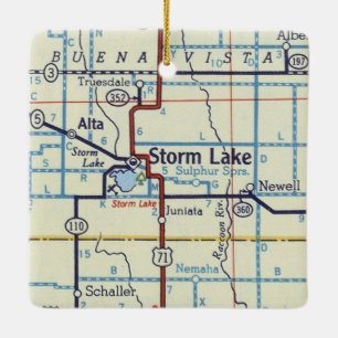 Ornamento De Cerâmica Mapa de Vintage do Storm Lake Iowa