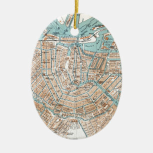 Ornamento De Cerâmica Mapa de Vintage em Amesterdã (1905)