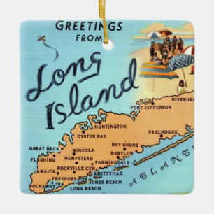 Ornamento De Cerâmica Mapa de Vintage Long Island