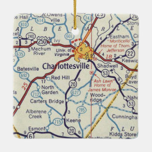 Ornamento De Cerâmica Mapa de Vintagem de Charlottesville VA