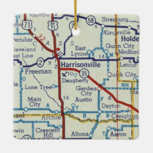 Ornamento De Cerâmica Mapa de Vintagem de Harrisonville MO