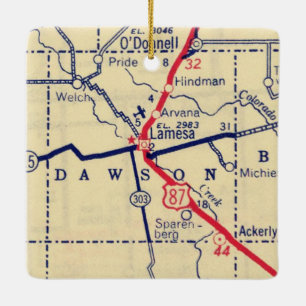 Ornamento De Cerâmica Mapa de Vintagem de Lamesa TX