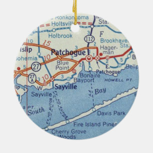 Ornamento De Cerâmica Mapa de Vintagem de Patchoga