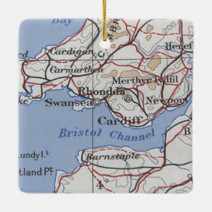 Ornamento De Cerâmica Mapa de Vintagem de Rhondda Wales