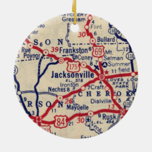 Ornamento De Cerâmica Mapa de Vintagem do Jacksonville TX
