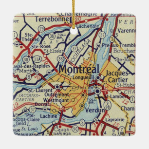 Ornamento De Cerâmica Mapa de Vintagem do QC de Montreal