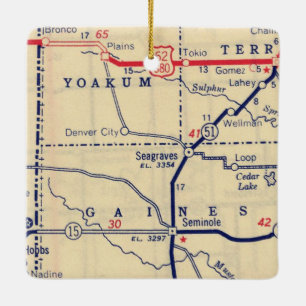 Ornamento De Cerâmica Mapa de Vintagem do Seagraves TX