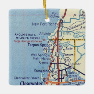 Ornamento De Cerâmica Mapa de Vintagem FL de Primaveras Tarpon