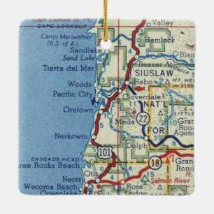 Ornamento De Cerâmica Mapa de Vintagens da Costa do Oregon