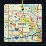 Ornamento De Cerâmica Mapa de Warren Ohio<br><div class="desc">Warren Ohio Enfeites de natal feito com o velho mapa.</div>