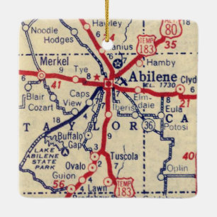 Ornamento De Cerâmica Mapa do Abilene TX 1941