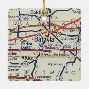 Ornamento De Cerâmica Mapa do Batavia NY Vintage