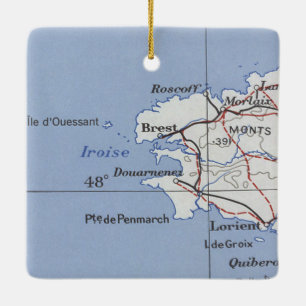 Ornamento De Cerâmica Mapa do Brest France Vintage