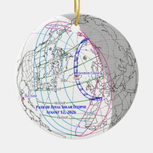 Ornamento De Cerâmica Mapa do Eclipse Solar Total de 2026