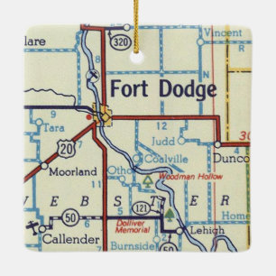 Ornamento De Cerâmica Mapa do Fort Dodge Iowa Vintage