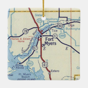 Ornamento De Cerâmica Mapa do Fort Myers Florida Vintage