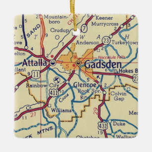Ornamento De Cerâmica Mapa do Gadsden AL Vintage