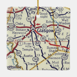 Ornamento De Cerâmica Mapa do Glasgow KY Vintage
