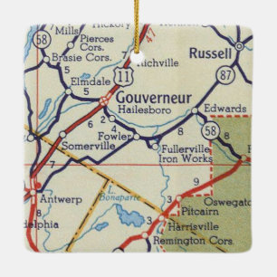 Ornamento De Cerâmica Mapa do Gouverneur NY Vintage