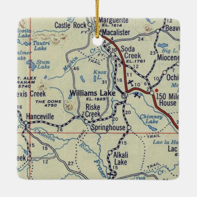 Ornamento De Cerâmica Mapa do Lago Williams BC Vintage (Verso)
