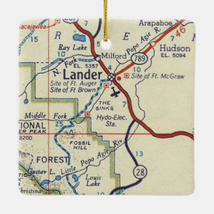 Ornamento De Cerâmica Mapa do Lander WY Vintage