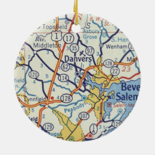 Ornamento De Cerâmica Mapa do MÃE Vintage do Danvers