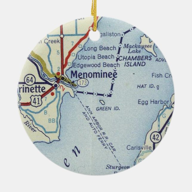 Ornamento De Cerâmica Mapa do MI Menominee (Traseira)